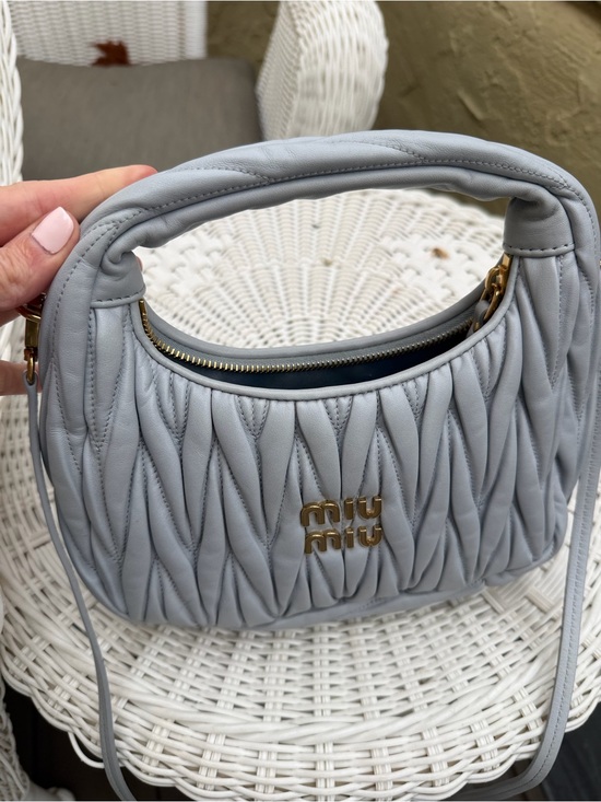 Miu Miu Handbags - Miu Miu Padded Matelassé Shoulder Bag in Light Gray with Gold Hardware